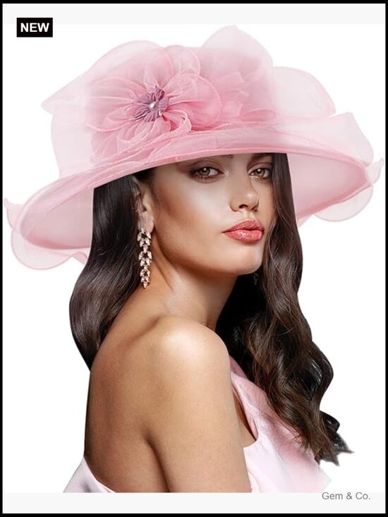 Organza Wide Brim Fascinator Hat - Derby Cocktail Wedding Church Tea Party main image 7